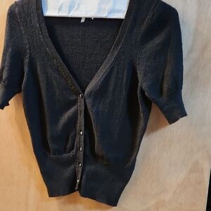 Maeve Black Short-Sleeve Cardigan